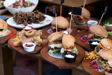 fast food foods on the table, top view