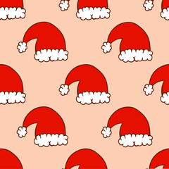 Christmas Santa Hat Pattern Background. Social Media Post. Christmas Vector Illustration.
