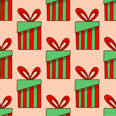Christmas Gift Box Pattern Background. Social Media Post. Christmas Decoration Vector Illustration.