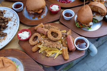 fast food foods on the table, top view