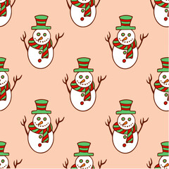 Christmas Snowman Pattern Background. Social Media Post. Christmas Decoration Vector Illustration.
