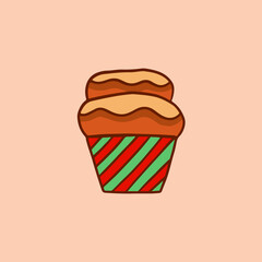 Christmas Cupcake Symbol. Social Media Post. Christmas Vector Illustration.