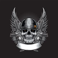 skull army with rifle for tshirt design