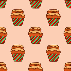 Christmas Cupcake Pattern Background. Social Media Post. Christmas Vector Illustration.