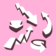 3D White Arrows Set Collection Icon Symbol on Pink Background. Flat Vector Illustration.