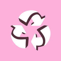 3D White Recycle Arrows Icon Symbol on Pink Background. Flat Vector Illustration.
