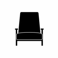 Black comfortable armchair icon isolated on white background. Part of the interior of a living room or office. Soft furniture for rest and relaxation. Vector illustration