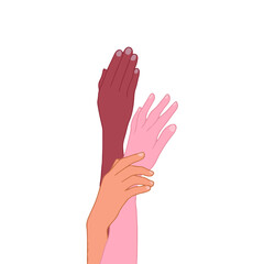 People Hand with Different Skin Color on White Background. Hand Drawn Flat Vector Illustration.
