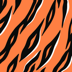 Tiger Pattern Background. Abstract Wild Animal Skin Print Design. Flat Vector Illustration.
