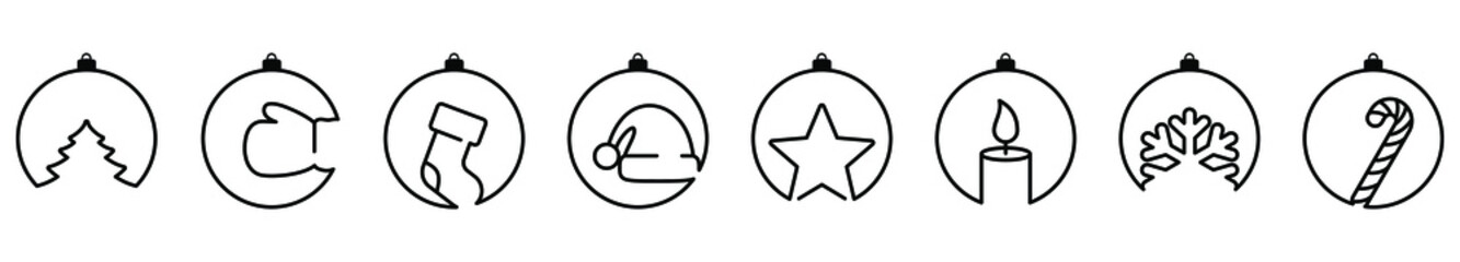 Christmas ball icon. Set of abstract christmas balls. Vector illustration. Linear christmas ball sign. Christmas decoration