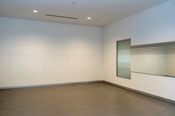 Front view insulated wall and wooden parquet floor.