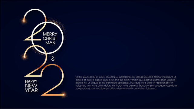 Happy new 2022 year Elegant gold text with light. Minimalistic text template.