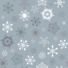 Seamless vector illustration. Snowflakes on a gray background.