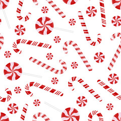 Red christmas candy vector seamless pattern