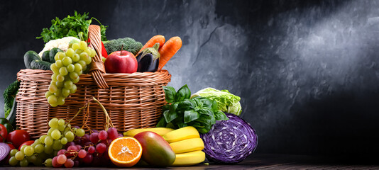 Composition with assorted organic vegetables and fruits