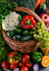 Composition with assorted organic vegetables and fruits