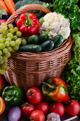 Composition with assorted organic vegetables and fruits