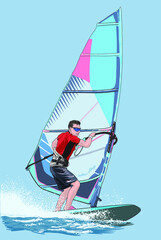 Windsurfing athlete pictures, extreme sport, art.illustration, vector