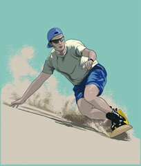Sandboarding athlete pictures, extreme sport, art.illustration, vector