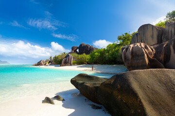 The most beautiful beach of Seychelles. Anse Source D'Argent, La Digue Island, Seychelles