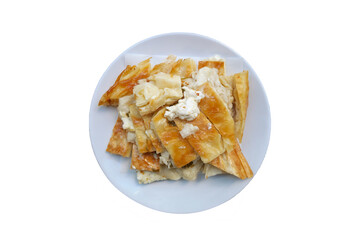 traditional turkish food borek on isolated white background.