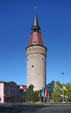 Medieval Falterturm  gate tower remaining from the old city wall in the historic town of Kitzingen, Germany