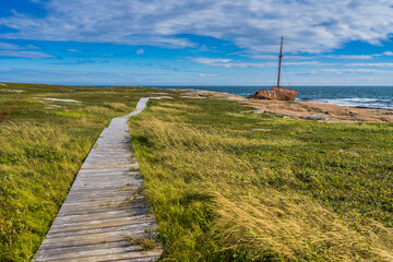 View on the Brion's shipwreck in Kegaska, a small fishing town located at the very end of scenic...