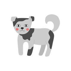 Cute dog stands on four legs. Funny domestic animal. Childish vector illustration in flat style.