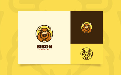 Cute bison cartoon logo illustration circle © StopAsking