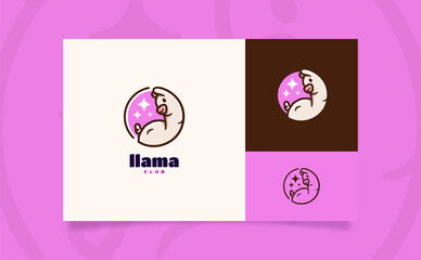 Cute llama cartoon logo illustration circle © StopAsking