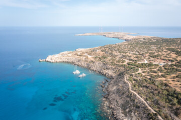 Fototapeta na wymiar Summer aerial landscape of Bay and Coast at Cape Greco National Park near Ayia Napa, Cyprus. Aerial landscape