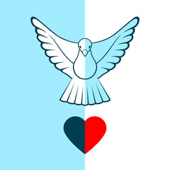 Dove and Heart. Flying pigeon and globe silhouette. Dove Logo. Volunteering concept. Vector illustration