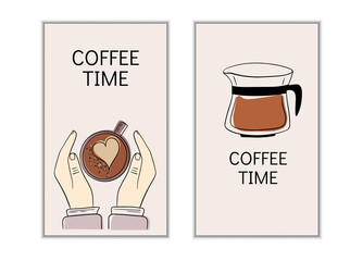 Coffee Color Hand Drawn Collection. Vector sketch illustration set with turk, cups
