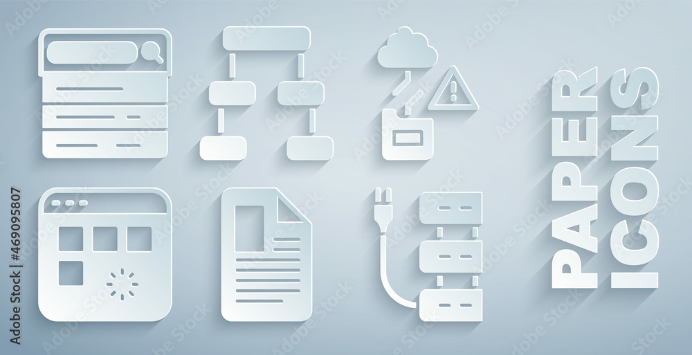 Poster set file document, cloud technology data transfer, loading window, server, hierarchy organogram char