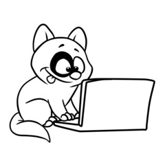Joy cat looking computer laptop illustration cartoon coloring