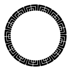 Abstract round meander, circular geometric ornament with blocks. Decorative frame, isolated on white background. Place for text. Vector monochrome illustration for invitations, greeting cards.