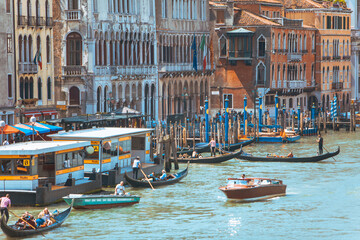 Venice, Italy - May 25, 2019: gondolas at grand canal in italy