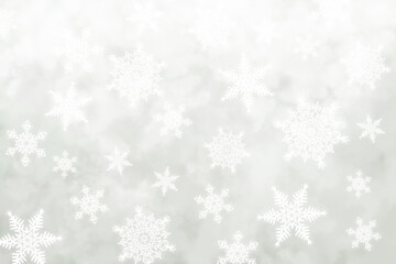 クリスマスの雪の結晶、きらきらした雪、真っ白な背景