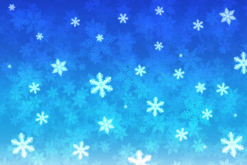 Naklejka na ściany i meble クリスマスの雪の結晶、きらきらした雪、透き通った青、冷たく美しい