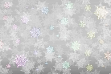 クリスマスの雪の結晶、きらきらした雪、明るいグレーと白