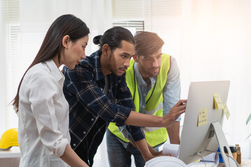 group of young business people discussing business strategy plan in computer