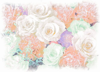 Obraz na płótnie Canvas Flower arrangement of roses drawn with colored pencils.