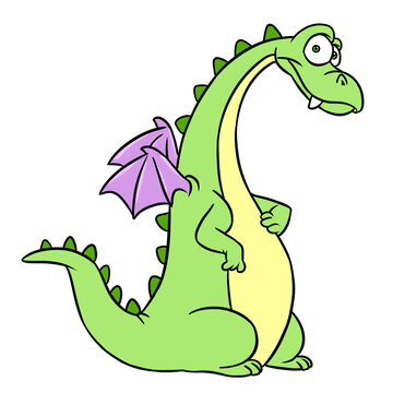 Character fabulous green dragon looking surprise illustration cartoon 