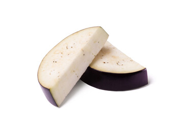 Eggplant slices isolated on white background. Fresh vegetables.