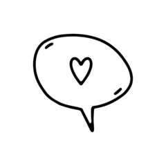 Vector bubble icon with heart. Linear illustration for web. Love message icon