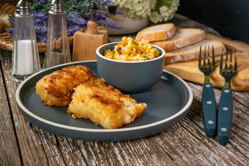 Pieces of fried cod fillet.