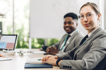 Group of professional business meeting and discussing strategy with new startup project.Creative business woman smile look at camara in modern office.Teamwork concept