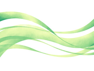 Fototapeta na wymiar 緑の帯状のウェーブ中央背景素材イラスト手描き水彩風