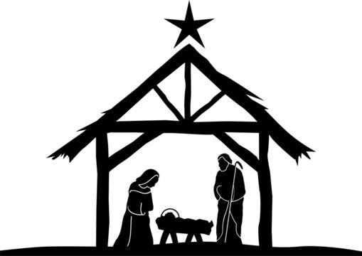 Christmas crib baby vector silhouette