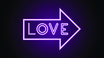 Retro neon Love sign background.Circle shapes with vivid gradient.vividnessValentines day.neon love sign icon.Futuristic love slogan print with 3D neon sign effect.Love you neon text with heart.purple